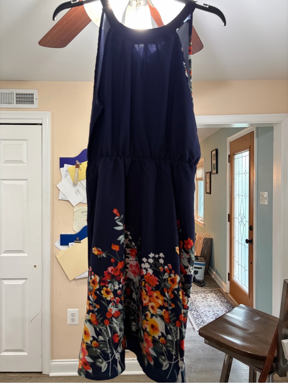 SHEIN Navy Floral Midi Dress